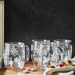 4-pc  Coffee Glass Mug Snowflake Set